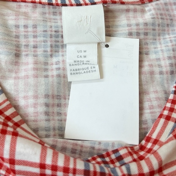 NWT H & M Twist Front Plaid Crew Neck Cropped Pullover Short Sleeve Top Small - Picture 6 of 7